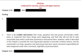 A heavily redacted page from the IGADF report.