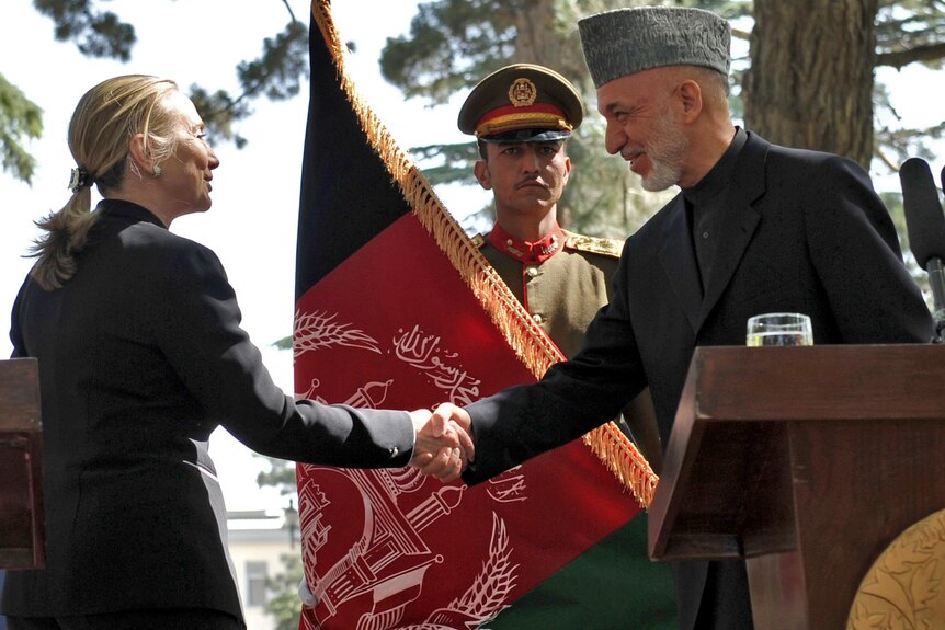 Hillary Clinton and Hamid Karzai