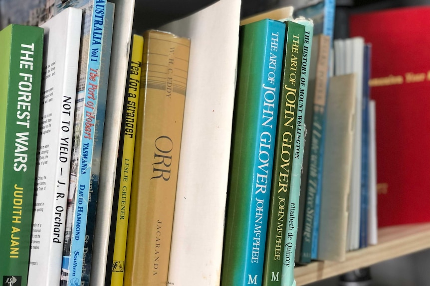 Row of books on a shelf