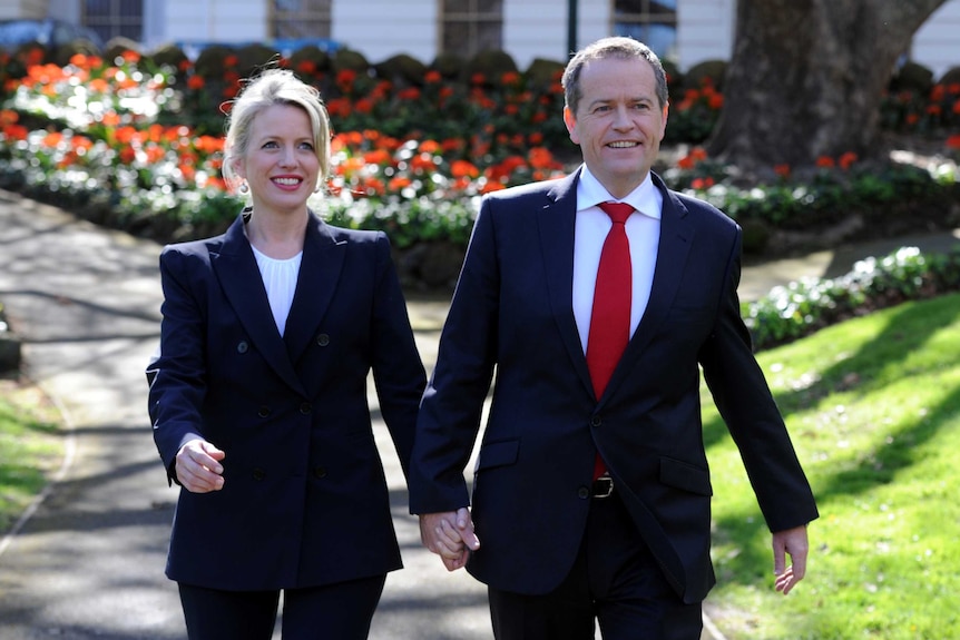 Bill Shorten walks with his wife after announcing leadership tilt