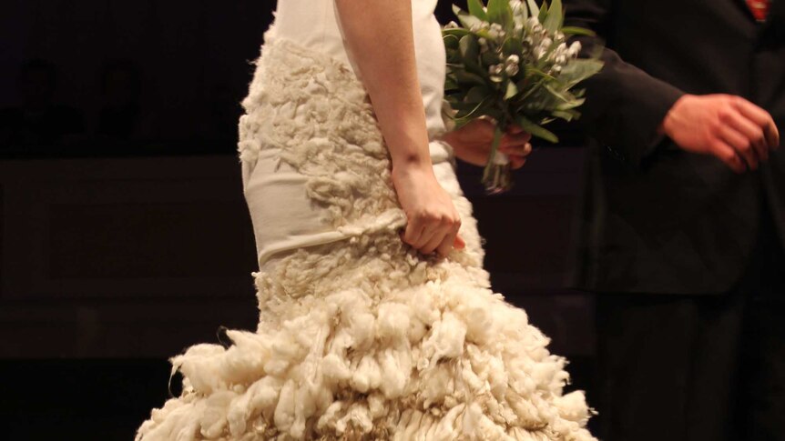 The skirt of a woollen bridal gown.