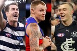A composite image of Jeremy Cameron, Mitch Robinson and Patrick Cripps