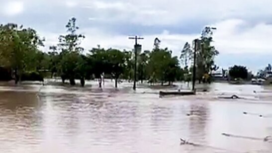 Flooded street in Jandowae on Queensland's Western Downs on February 12, 2020