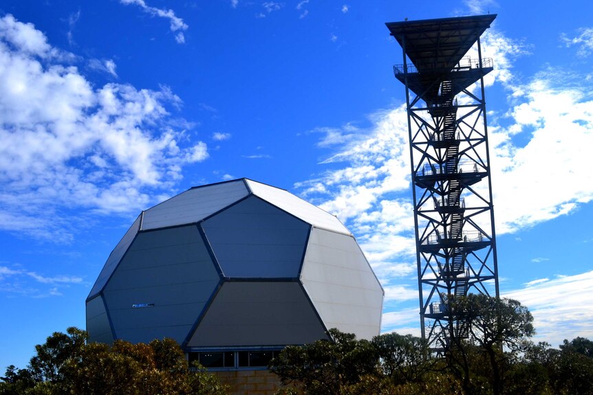 Gravity discovery centre at Gingin with the observatory and leaning observation tower.