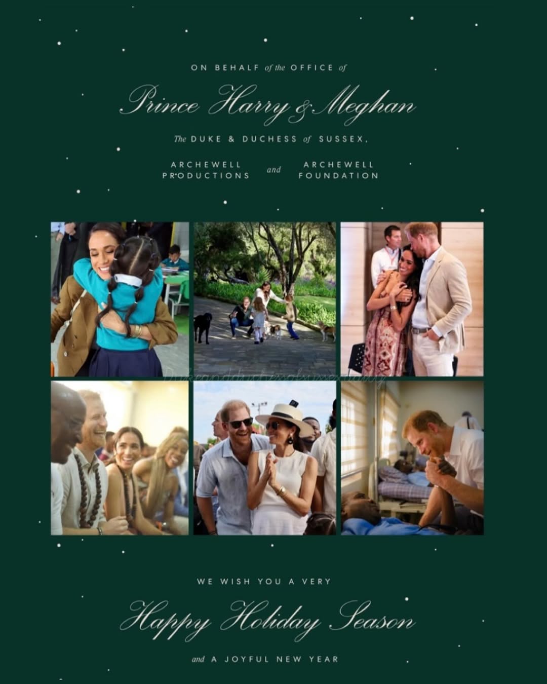 A christmas card from Prince Meghan and Harry that includes six photos and some text