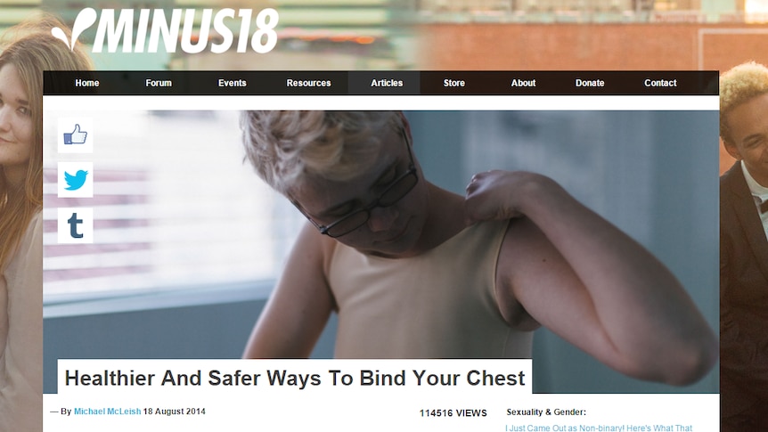 A website article titled Healthier and Safer Ways to Bind Your Chest, with photo
