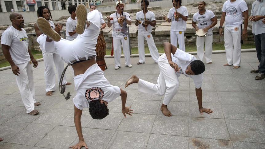 Players of Brazilian Capoeira perform in Rio de Janeiro