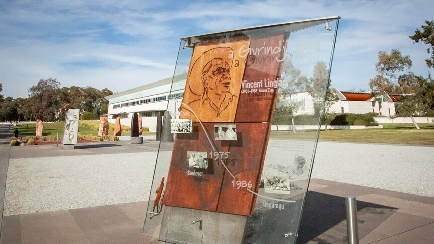 A sculpture featuring Vincent Lingiari shows a timeline of indigenous rights