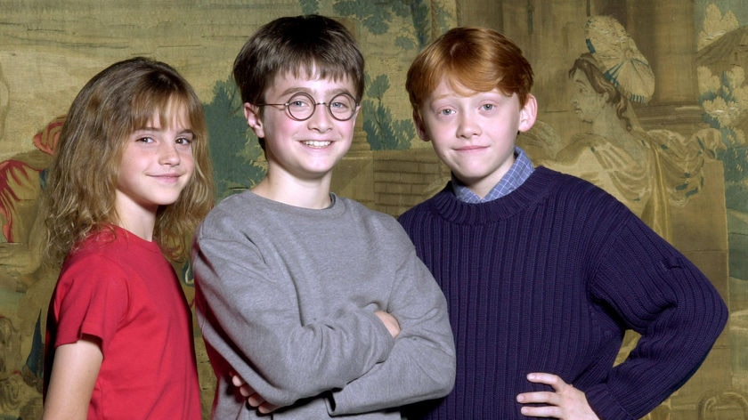 The three stars of the Harry Potter films in 2000. Emma Watson (left), Daniel Radcliffe (Centre), and Rupert Grint (Right). 