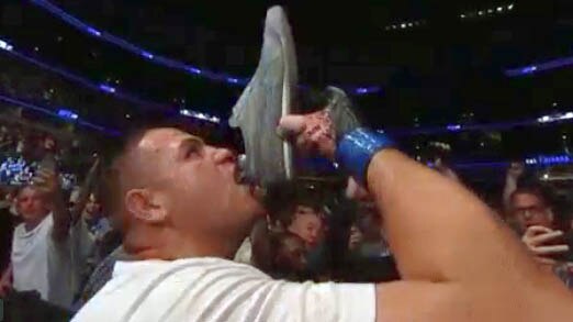 Tai Tuivasa does the Shoey after UFC win