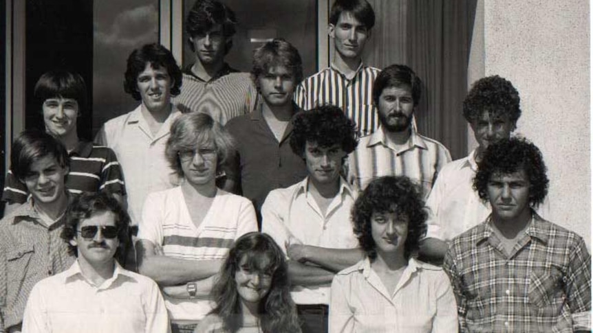 A group of ABC trainees in 1983 outside of the Ripponlea office.