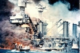 The USS West Virginia burning after the surprise Japanese attack on Pearl Harbour