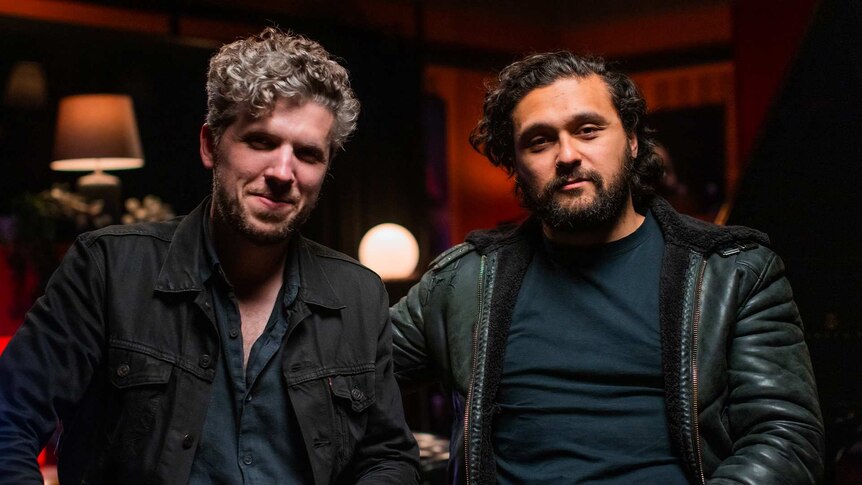 Tom Hobden and Dave Le'aupepe from Gang Of Youths being interviewed for triple j's Like A Version, August 2022