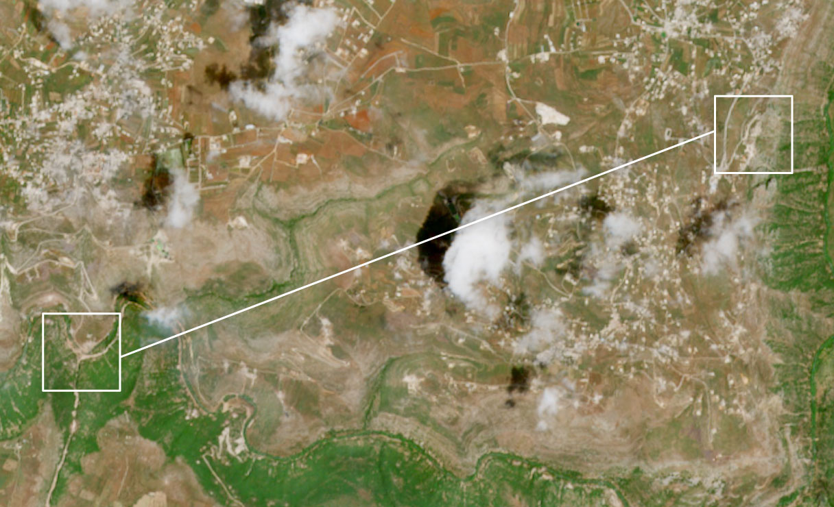 Una imagen de satélite que muestra la distancia entre dos ubicaciones.