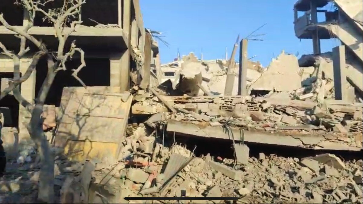 Several destroyed buildings.