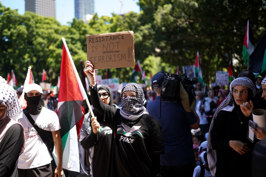 a young girl holds a palestinian flag at a pro-palestinian rally in sydney saturday november 19