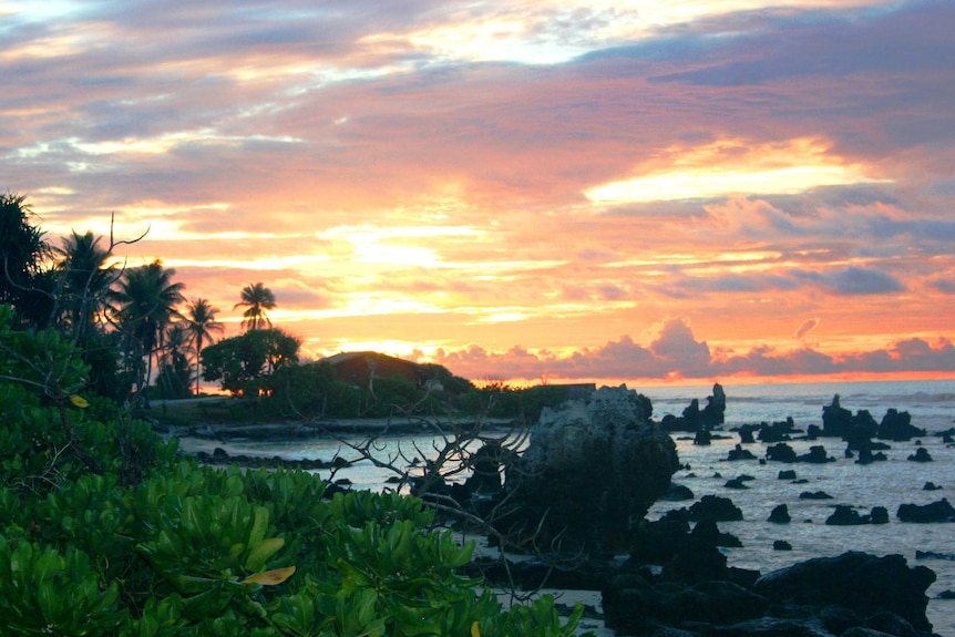 A sunset at a beach in Nauru.