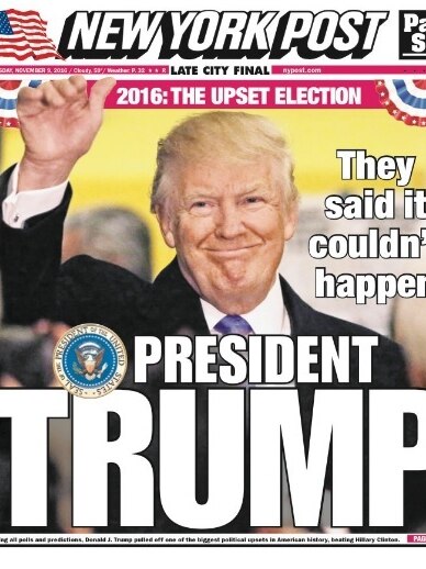 President-elect Donald dominates the front pages of newspapers across the US and around the world. November 10, 2016.