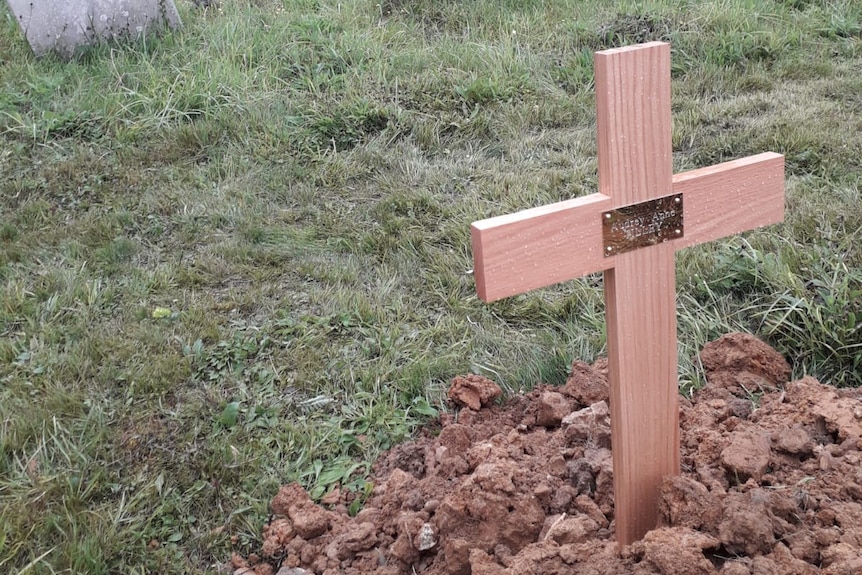 A freshly dug grave.