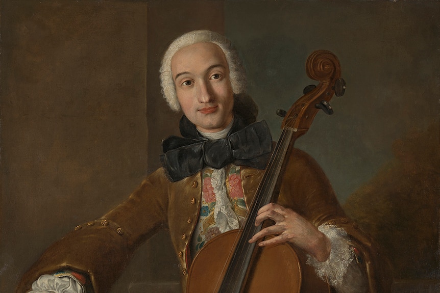 An oil portrait of composer Luigi Boccherini playing the cello.