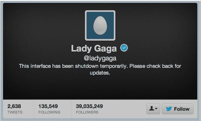 Lady Gaga Twitter interface shut down