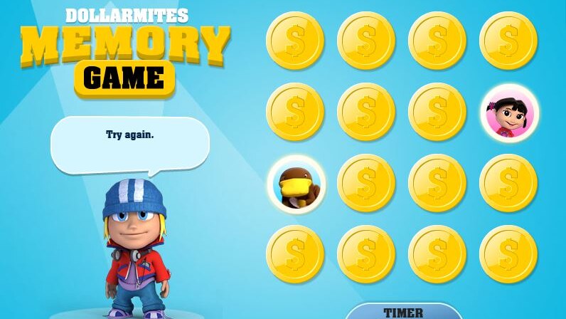 A screenshot of a memory game, where players must find coins with matching emblems.