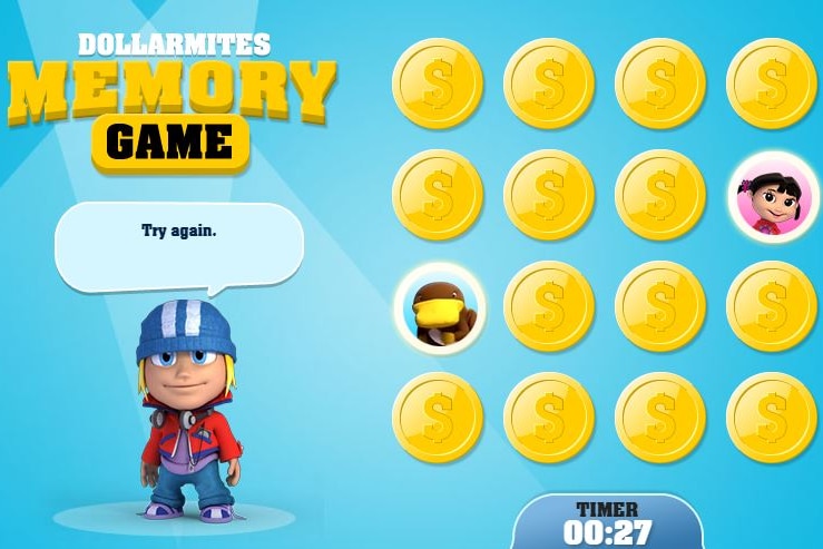 A screenshot of a memory game, where players must find coins with matching emblems.