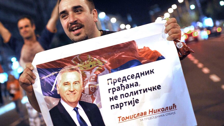 A supporter of newly elected Serbian president Tomislav Nikolic