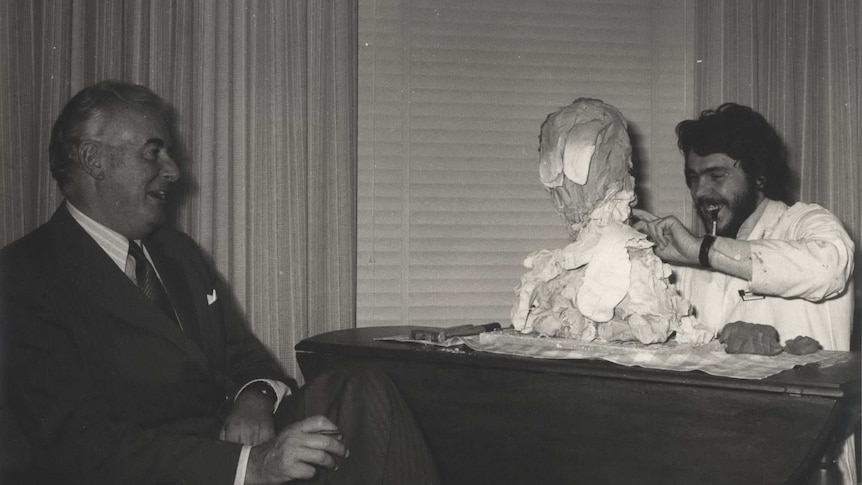 Gough Whitlam with sculptor Drago Marin Cherina