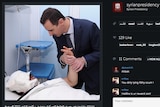 Bashar al-Assad visits a patient in hospital, on the Instagram account being used by al-Assad.