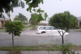 Rain floods a Mildura road