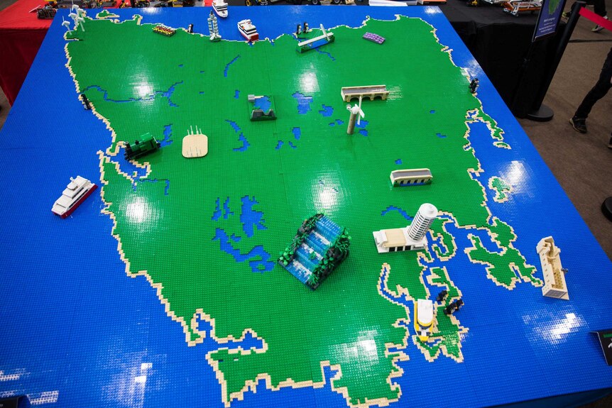 A giant Lego map of Tasmania.