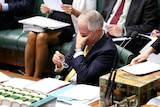 Malcolm Turnbull takes off his glasses and touches his forehead in Parliament
