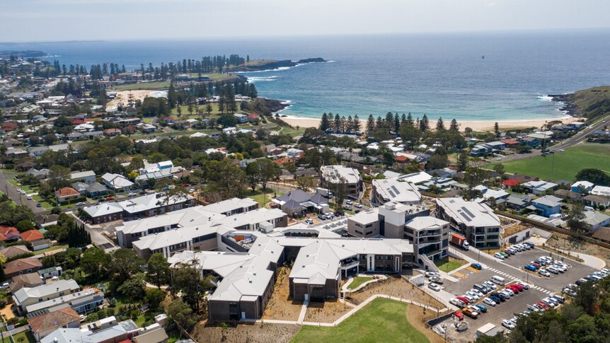 Aerial view of the aged care home and the coast