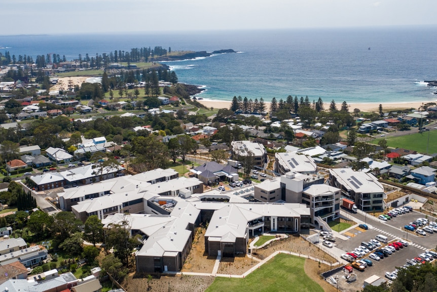Aerial view of the aged care home and the coast