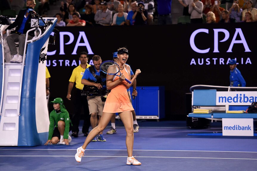 Maria Sharapova pumps her fist after beating Belinda Bencic
