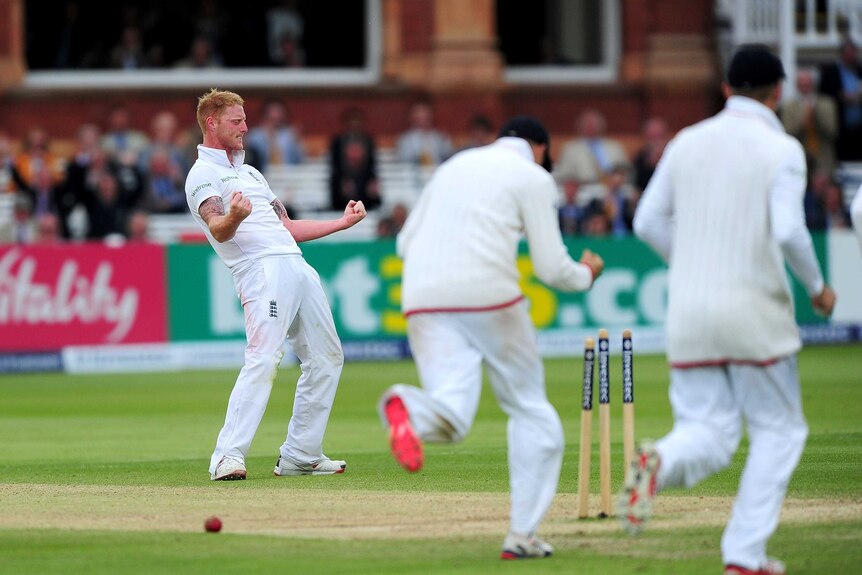 Ben Stokes celebrates a wicket for England