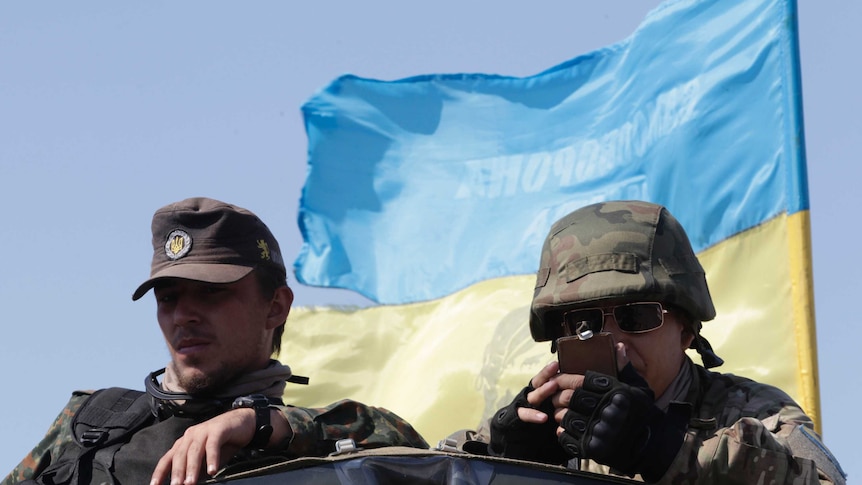Soldiers of Ukrainian self-defence battalion "Azov" in Mariupol