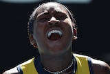 Coco Gauff screams out as she celebrates a win at the 2024 Australian Open.
