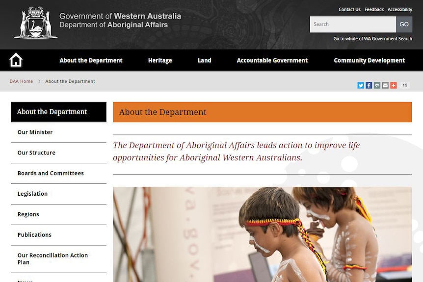 A screenshot from the website of the WA Department of Aboriginal Affairs.
