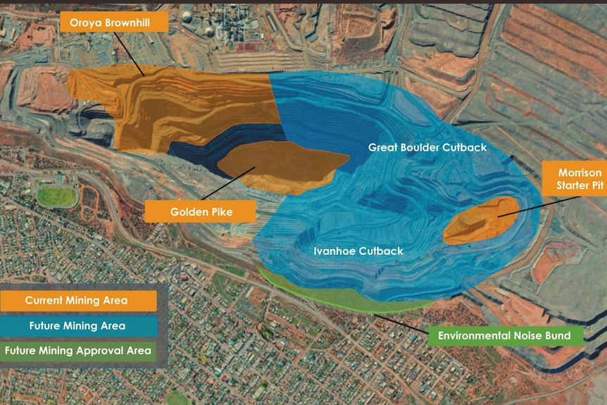 A map illustrating a proposed expansion of an open cut gold mine.  