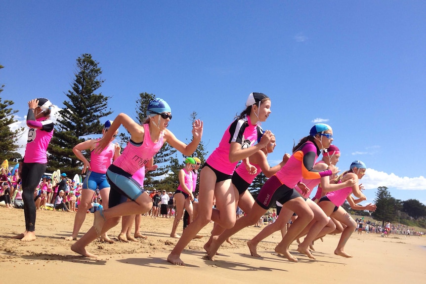 A group of nippers from surf lifesaving clubs in Victoria.