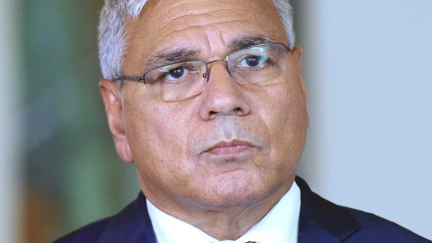 Australian Aboriginal leader Warren Mundine wearing a blue jacket, white shirt and Aboriginal print tie.