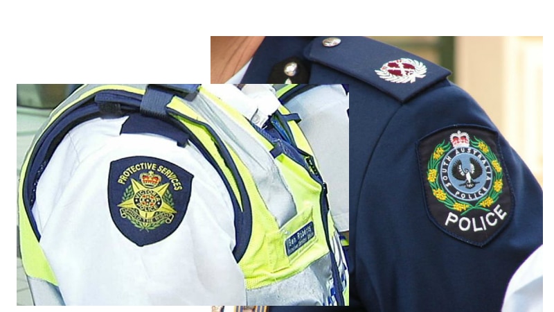 White protective security officer uniform over a navy SA police uniform