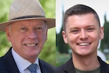 A composite image of an older man in a hat and a younger man, both smiling.
