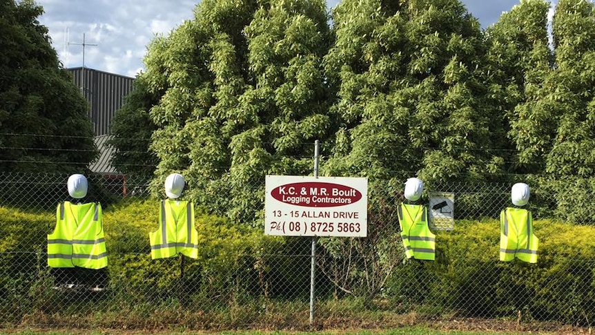 Front fence with hard hats and high-vis gear.