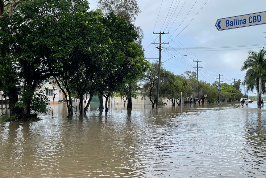 A flooded street in Ballina