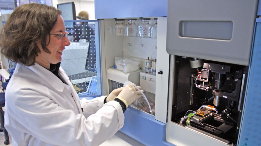 Scientist Stephanie Palmer works on new DNA sequencing machines