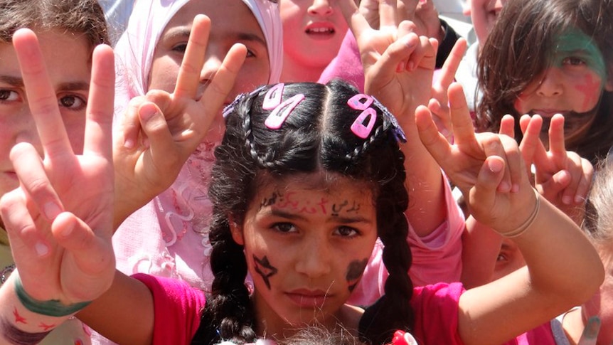Children protest against Syria's president