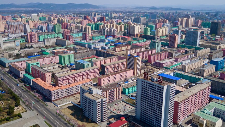 A skyline view of North Korea's capital Pyongyang.